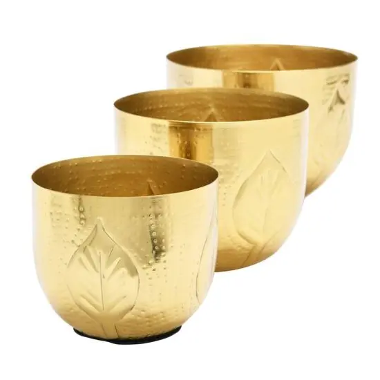 Hello Honey&reg; Antique Gold Debossed Metal Planter Set {13}