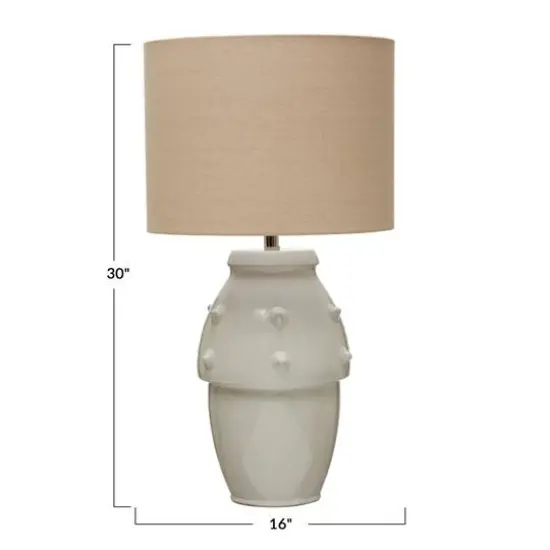 Hello Honey&reg; 30" Ivory Modern Stoneware Table Lamp with Raised Dot Design and Fabric Shade {4}