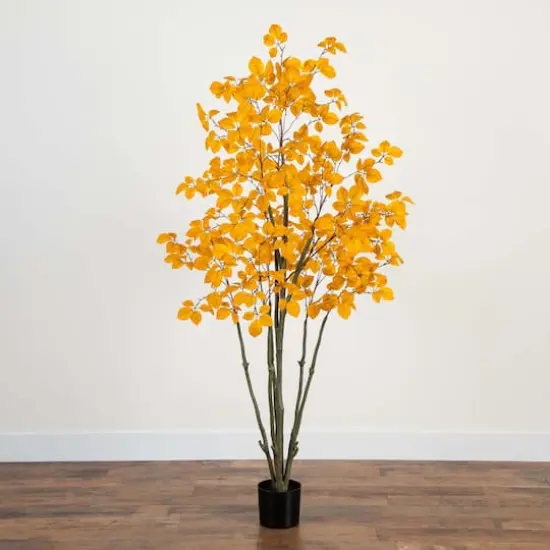 6ft. Orange Autumn Oyama Magnolia Artificial Potted Tree {3}