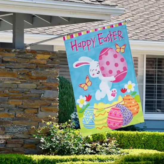 Happy Easter Bunny with Eggs Outdoor House Flag {4}