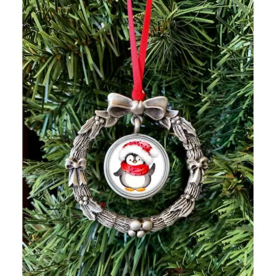 Wreath Ornament With Colorized Quarter Penguin Coin {3}