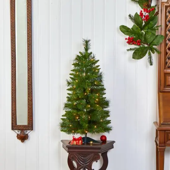 3ft. Pre-Lit New Haven Pine Artificial Christmas Tree, Warm White LED Lights {8}