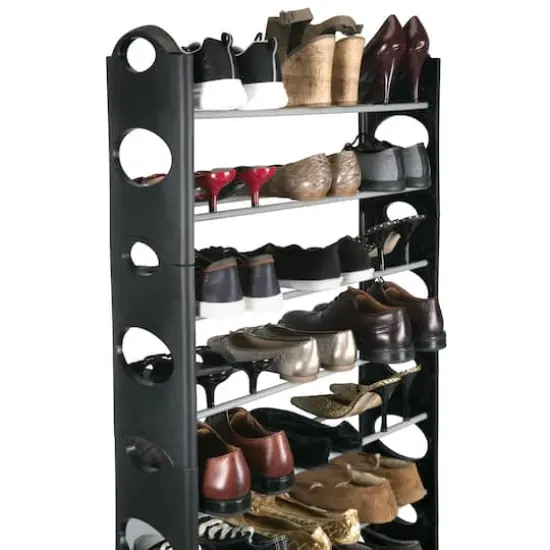 Simplify Black 30 Pair Stackable Shoe Rack {5}