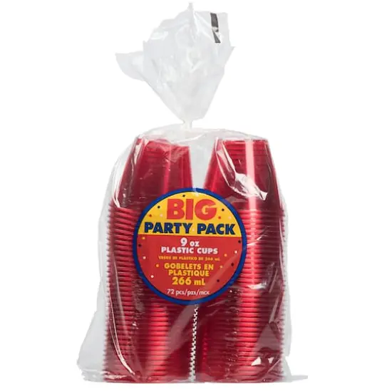JAM Paper 9oz. Clear Plastic Cups, 72ct. Red {3}