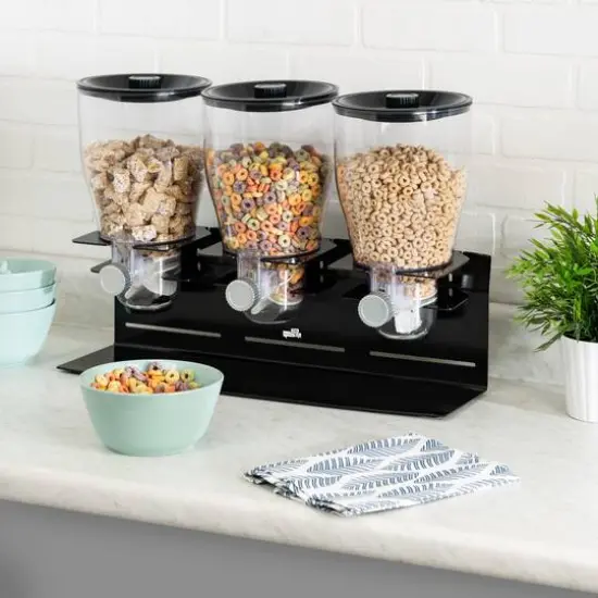 Honey Can Do Black Triple Canister Commercial Cereal Dispenser {3}