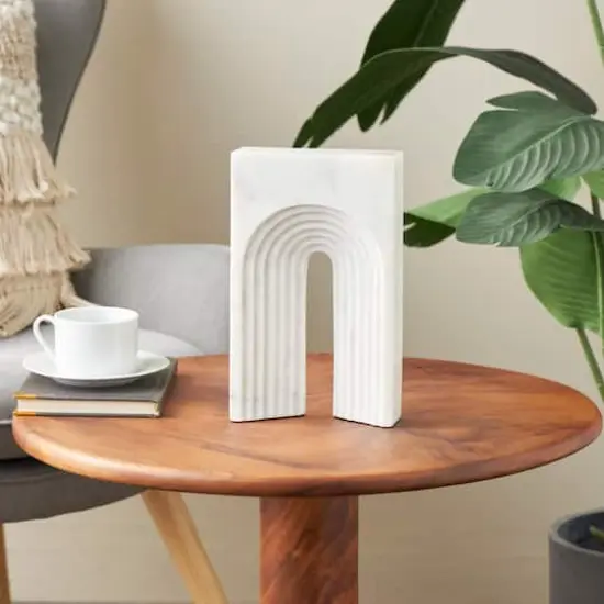 11" White Grooved Marble Rectangular Arch Sculpture {3}