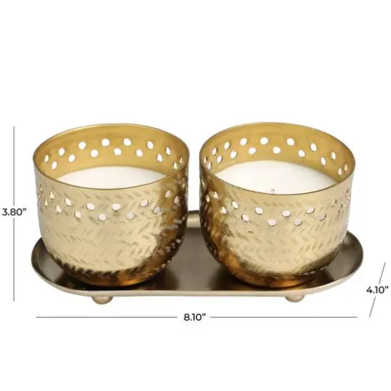 Egyptian Mint Scented Cutout Spotted Candles in Gold Bowls Set {7}