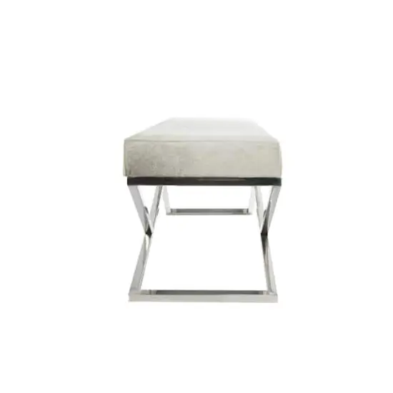 Light Gray Leather Geometric Bench with Angled Silver Metal Base {4}