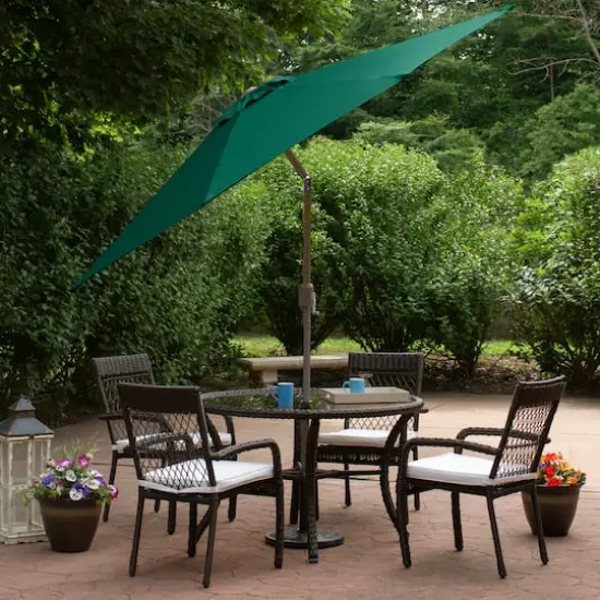 9ft. Outdoor Patio Market Umbrella with Hand Crank & Tilt Hunter Green/Brown {4}