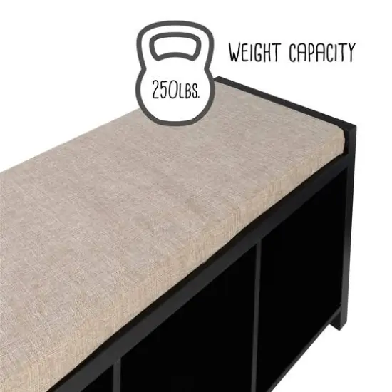 Honey Can Do Black 3-Cube Storage Bench with Cushion and Cubby Holes {11}