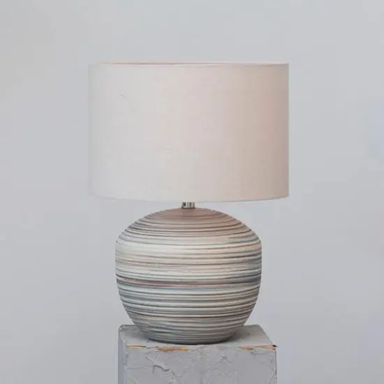 Hello Honey&reg; 20" Multicolor Stoneware Table Lamp with Stripes and Linen Shade {4}