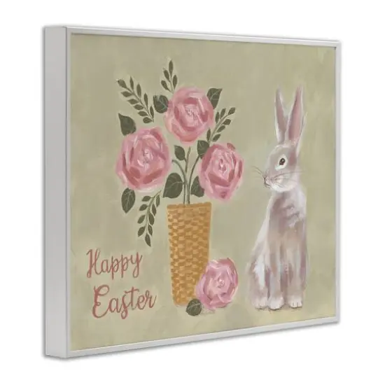 Stupell Industries Happy Easter Bunny Rose Bouquet Framed Giclee Art White {4}