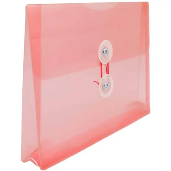 JAM Paper 5.5" x 7.5" Button & String Tie Closure Plastic Envelopes, 12ct. Light Red {5}