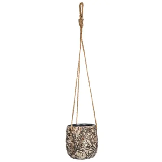 Hello Honey&reg; 5" Brown Hanging Stoneware Planter with Rope {4}