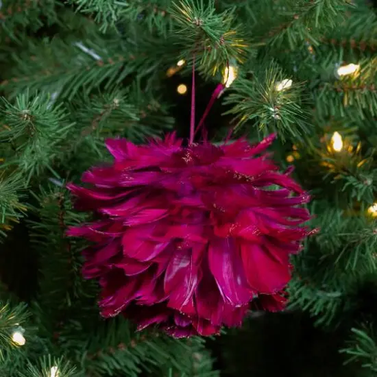 5.5" Pink & Gold Glitter Tipped Feather Ball Ornament {3}