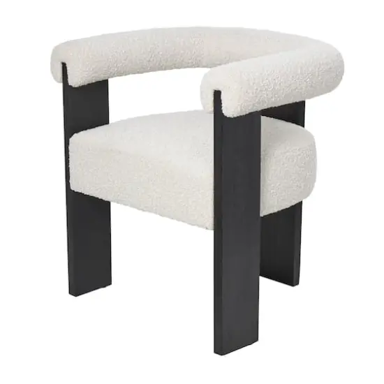 White Curved Back Mid-Century Modern Round Accent Chair with Black Wood Frame {1}