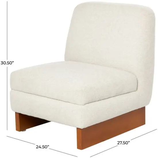 White Boucle Accent Chair with Brown Wooden Legs {8}