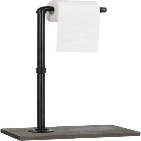 NEX&trade; Freestanding Iron Pipe Toilet Paper Holder with Solid Wood Base Olive Green {1}