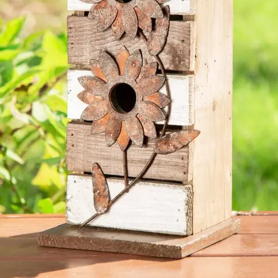 Glitzhome&reg; 14.5" Brown & White Pallet Distressed Birdhouse {7}