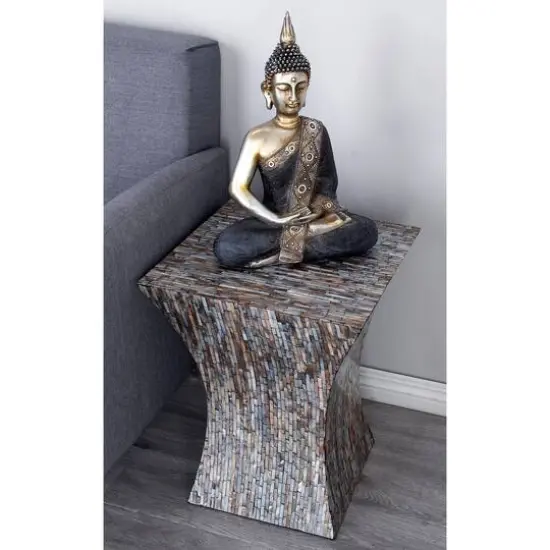 19'' Mussel Shells and Wood Contemporary Accent Table {8}