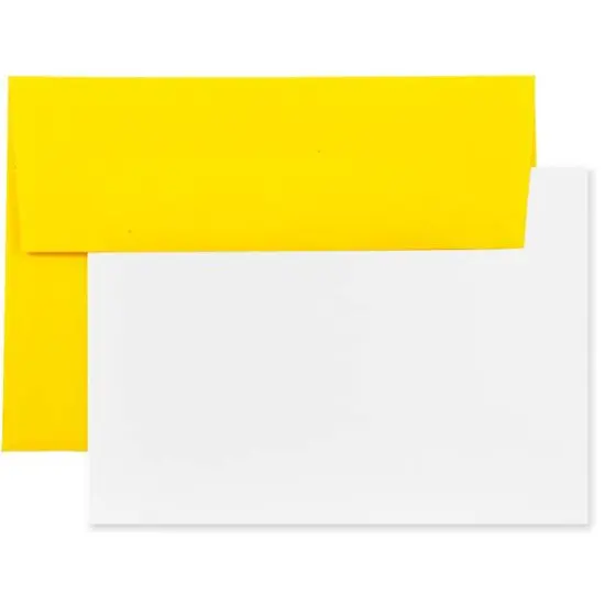 JAM Paper 5.25" x 7.25" Blank Flat Recycled Greeting Cards & Envelopes, 100ct. Brite Hue Yellow {1}