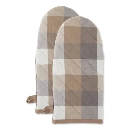 DII&reg; Tri Color Check Oven Mitts, 2ct. Stone {2}