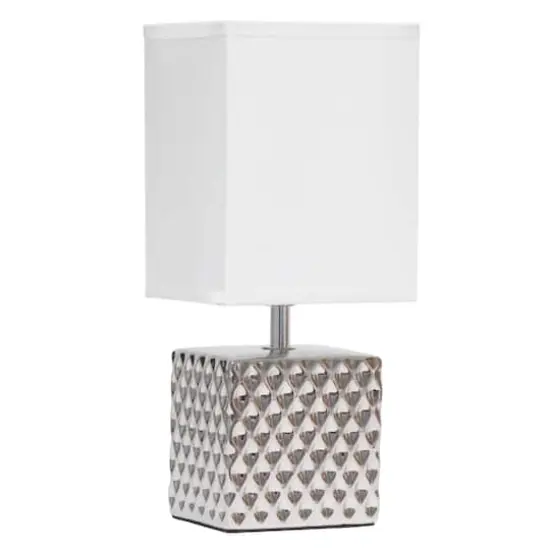 Simple Designs 12" Petite Hammered Chrome Square Table Lamp {1}