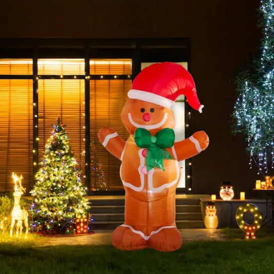 Glitzhome&reg; 8ft. LED Inflatable Gingerbread Man {3}