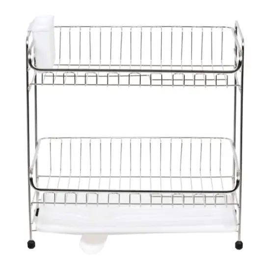 IRIS&reg; 15.75" Stainless Steel 2-Tier Dish Rack White {4}
