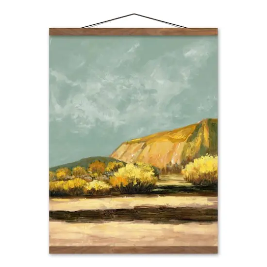 Golden Mountain Landscape Teak Hanging Canvas {1}