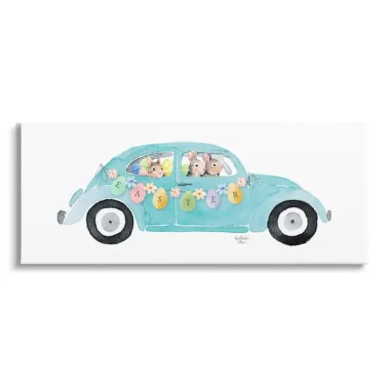 Stupell Industries Decorated Easter Car Bunnies Floral Pattern Banner Canvas Wall Art {1}