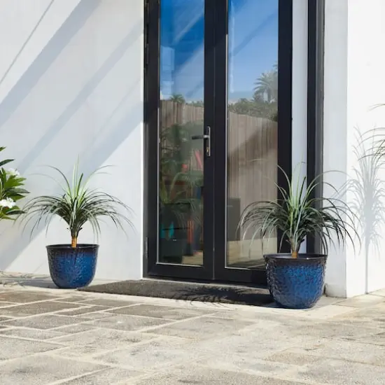 Glitzhome&reg; 15.25" Honeycomb Textured Cobalt Blue Faux Ceramic Plastic Planters, 2ct. {6}