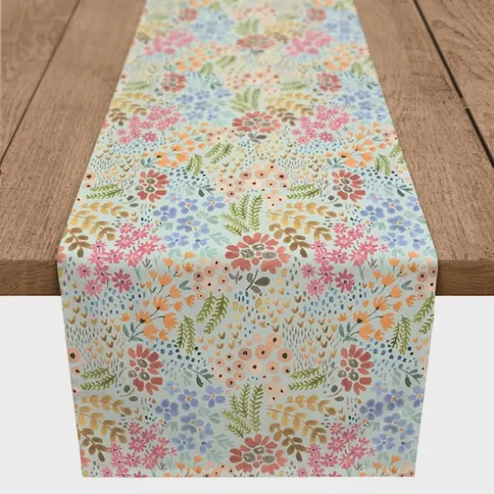 72" Wild Flower Floral Cotton Twill Table Runner Blue {1}