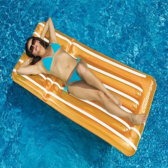72" Orange & White Transparent Cool Stripe Inflatable Swimming Pool Mattress Float {4}