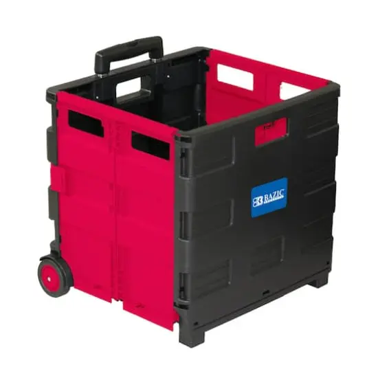 BAZIC&reg; Folding Cart on Wheels with Lid Cover Black & Red {3}