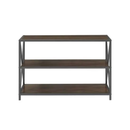 Walker Edison Dark Walnut X-Frame Industrial Wood Bookshelf {4}