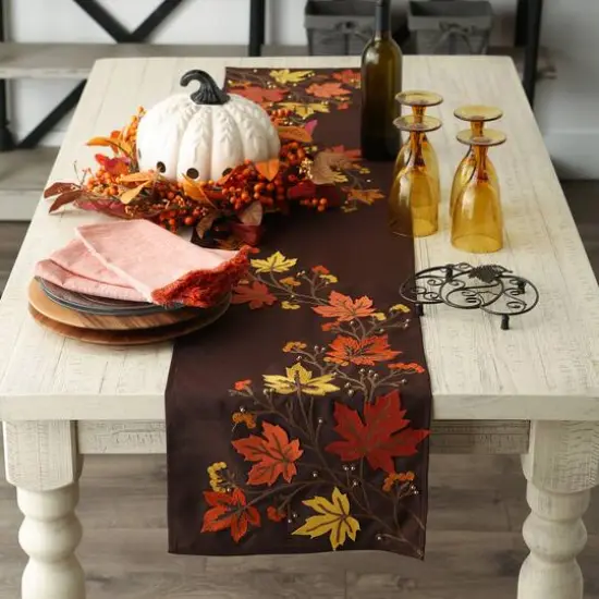 DII&reg; 70" Falling Leaves Embroidered Table Runner {4}