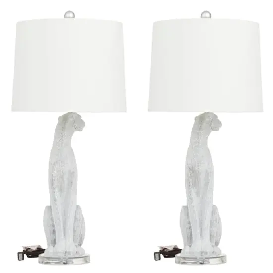 29" Polystone Glam Leopard Table Lamps, 2ct. White {1}