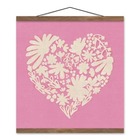 Floral Heart 16" x 16" Teak Hanging Canvas {1}