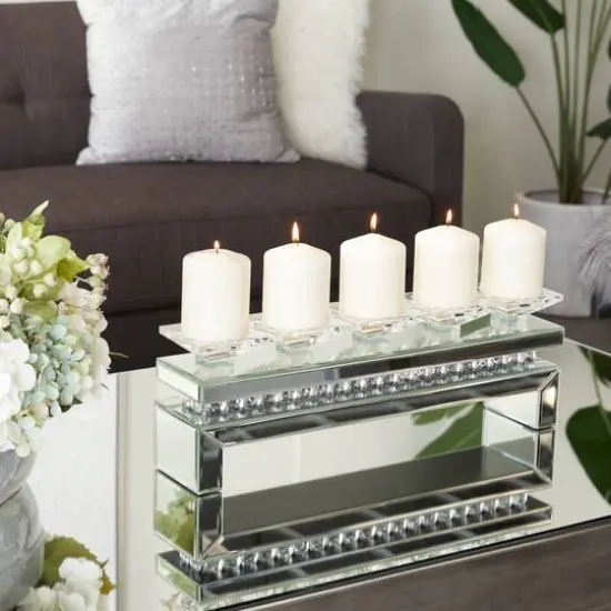 Set of 3 Silver MDF Glam Candle Holder, 7" x 20" x 4" {8}