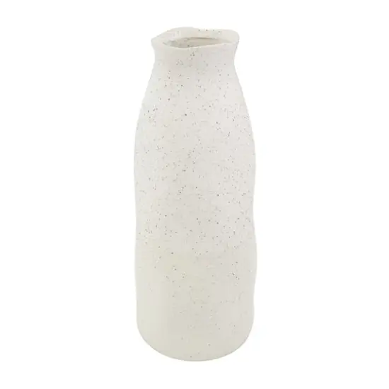 16" Cream Ceramic Abstract Wavy Vase with Textured Speckled Detailing {1}