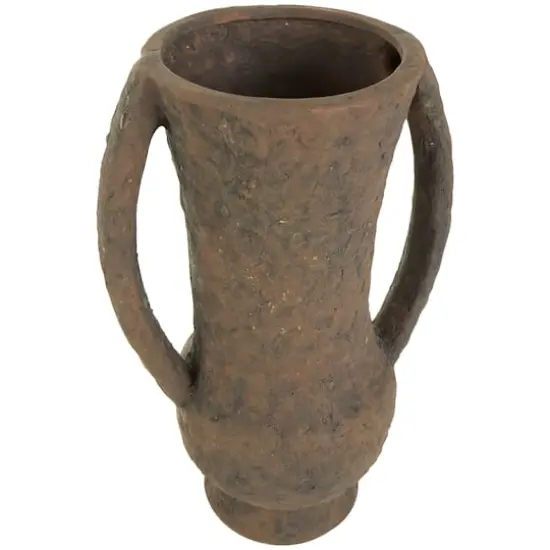 15" Dark Brown Ceramic Handmade Textured Amphora Vase with Two Long Handles {3}