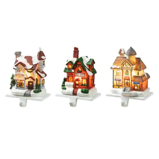 Glitzhome&reg; 6" Lighted House Stocking Holder Set {1}