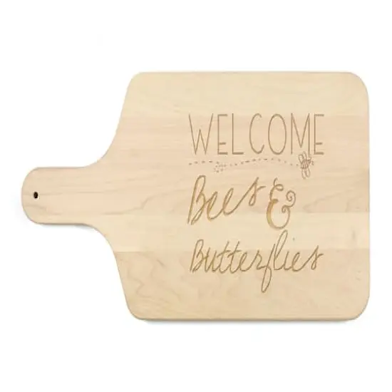 Welcome Bees & Butterflies Maple Paddle Cutting Board {1}