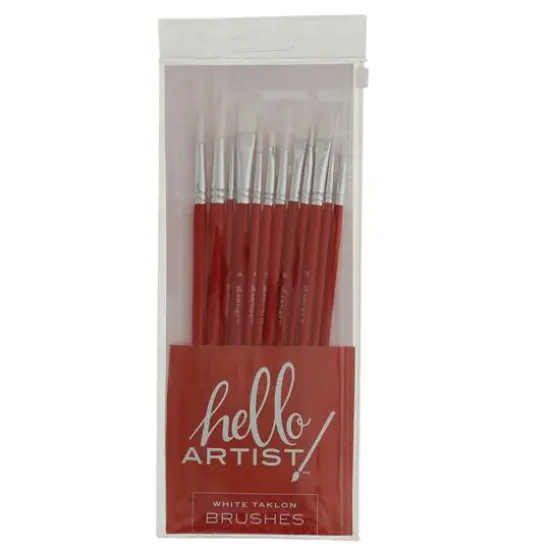 Hello, Artist! Long Handle White Taklon Flats & Rounds 12 Piece Brush Set {14}