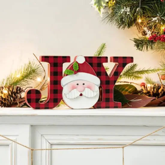 Glitzhome&reg; 2-Piece JOY and NOEL Wooden Christmas Plaid Table D&eacute;cor {4}