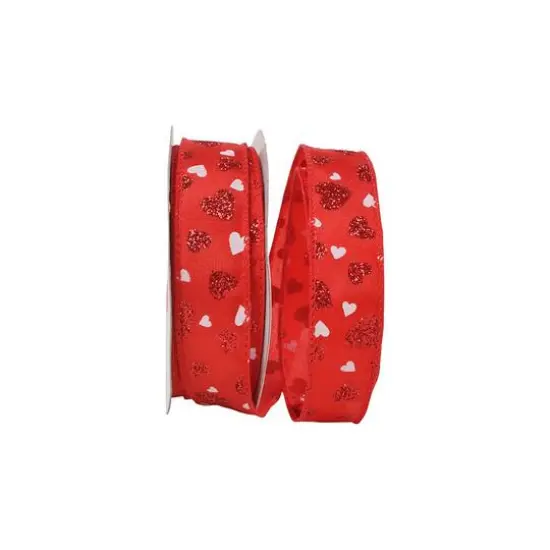 Reliant 7/8" x 20yd. Dainty Hearts Glitter Wired Ribbon {1}