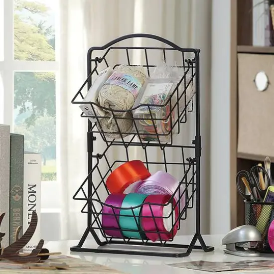 SunnyPoint Black 2-Tier Storage Basket {5}