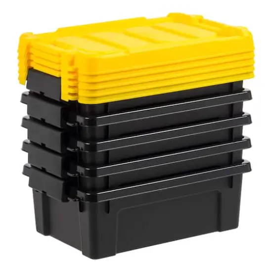 IRIS&reg; 13.3qt. Black Store-It-All Utility Totes with Yellow Buckle Lids, 5ct. {9}