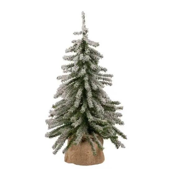 18" Unlit Flocked Downswept Mini Village Pine Artificial Christmas Tree in Burlap Base {1}